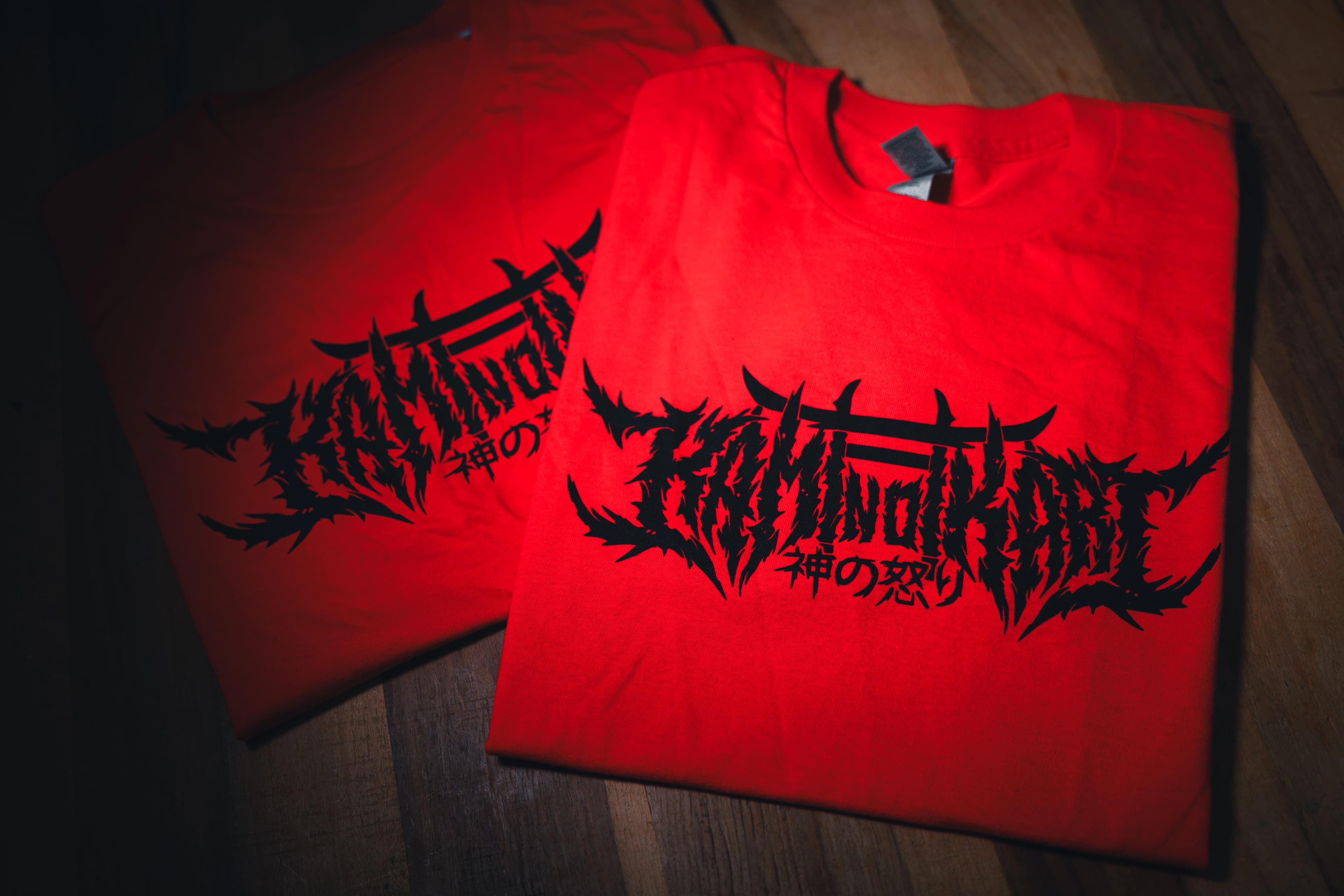 Red Kami No Ikari t-shirt with black logo